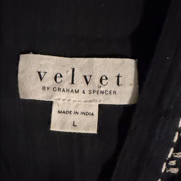 Velvet Zaley Peasant Top Black Embroidered Bell Sleeve Flowy Semisheer Cotton - Picture 8 of 12